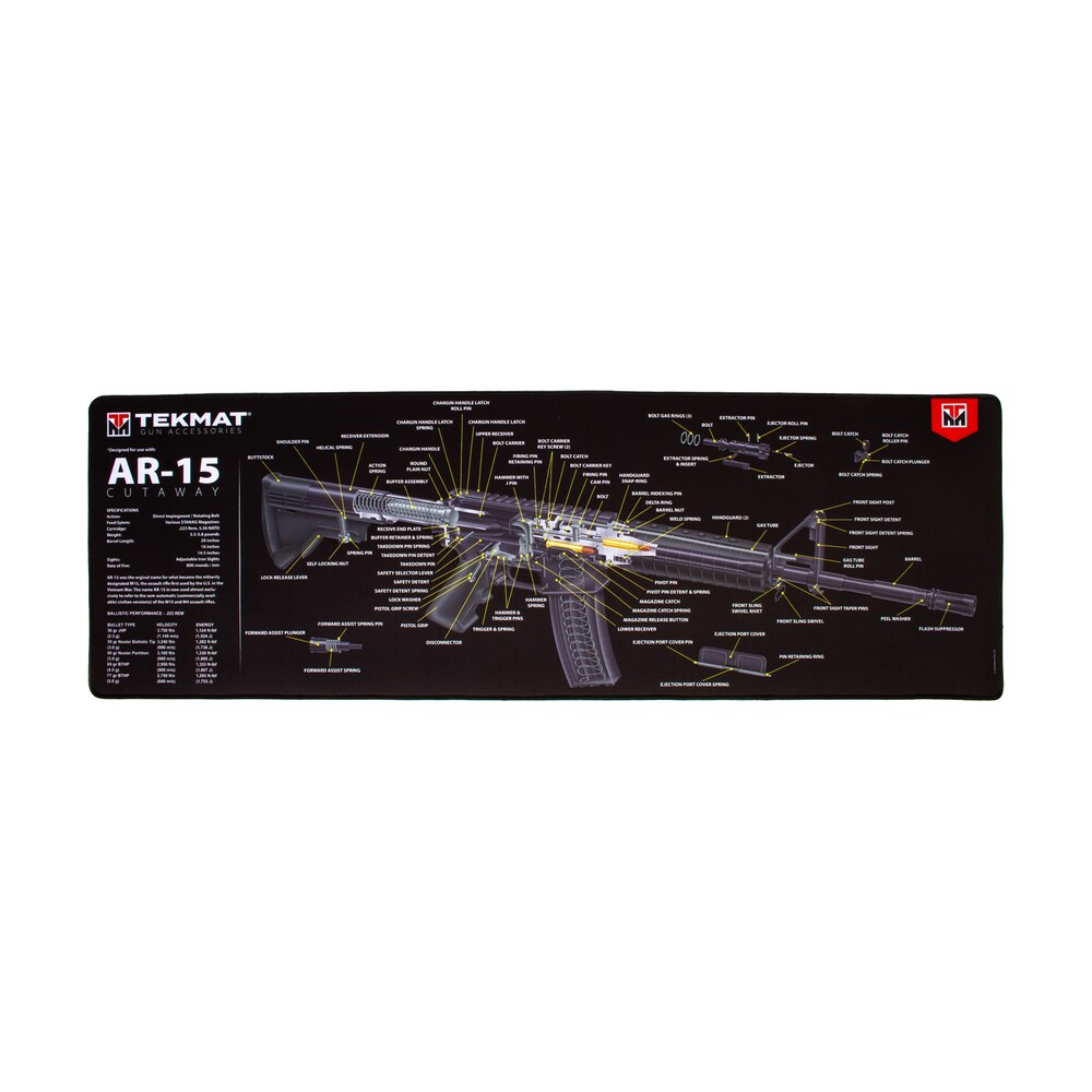 tekmat tekr44ar15ca ar 15 cleaning mat black/white rubber 15"x44" ar 15 3d cutaway illustration TekMat TEKR44AR15CA AR-15 Cleaning Mat Black/White Rubber 15"x44" AR-15 3D Cutaway Illustration Sports South item 117965