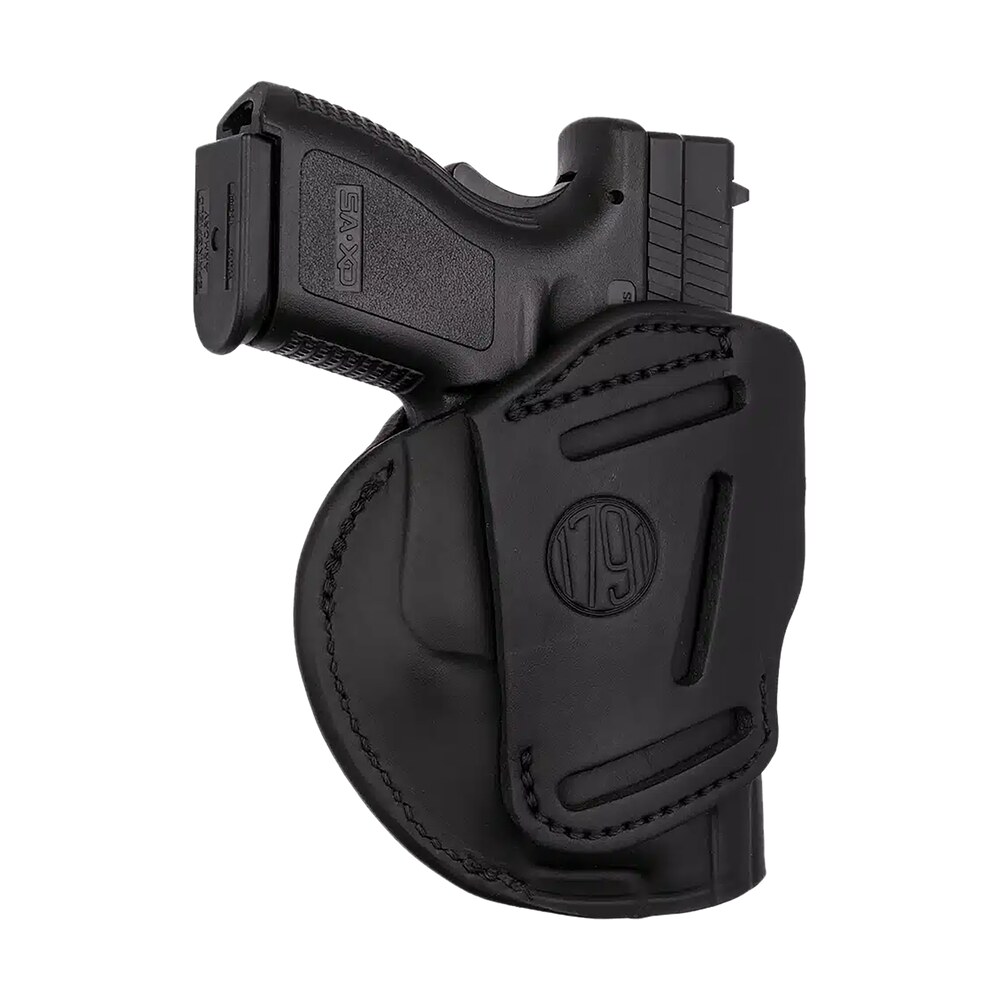 1791 gunleather 4wh5sbll 4 way iwb/owb 05 stealth black leather belt clip fits s&w m&p/springfield xd/glock 17/hk vp9 left hand 1791 Gunleather 4WH5SBLL 4-Way IWB/OWB 05 Stealth Black Leather Belt Clip Sports South item 118460
