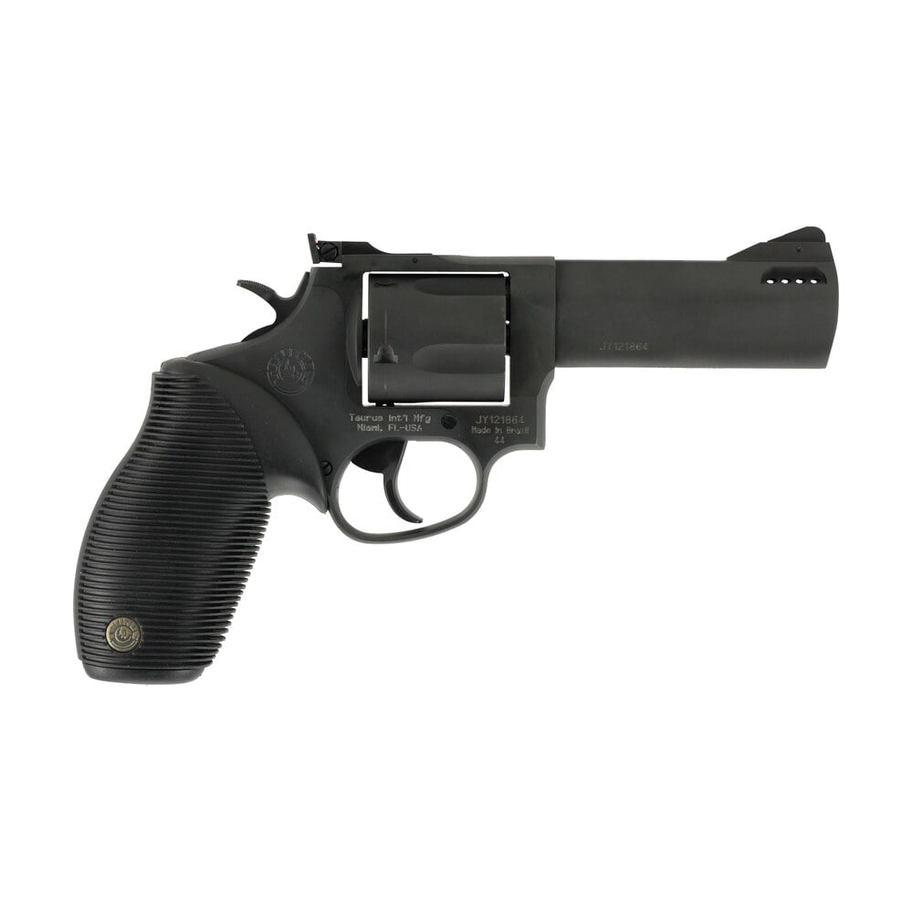 taurus 2 440041tkr tracker 44 medium 44 rem mag 5 shot 4″ matte black oxide ported barrel, cylinder & frame, black ribber grip, transfer bar safety, exposed hammer Taurus 2-440041TKR Tracker 44 Medium 44 Rem Mag 5 Shot 4" Matte Black Oxide Ported Sports South item 11879
