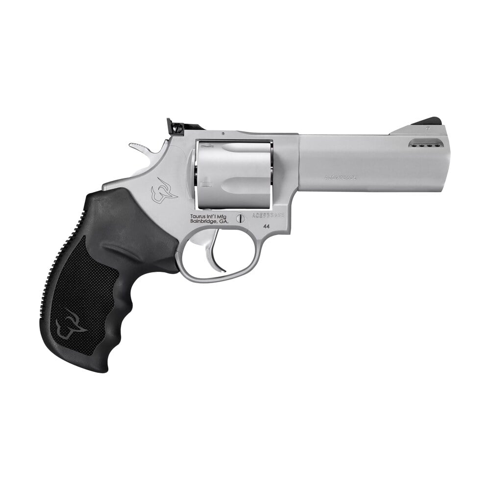taurus 2 440049tkr tracker 44 medium 44 rem mag 5 shot 4″ matte stainless steel ported barrel, cylinder & frame, black ribber grip, transfer bar safety, exposed hammer Taurus 2-440049TKR Tracker 44 Medium 44 Rem Mag 5 Shot 4" Matte Stainless Steel Ported Sports South item 11880