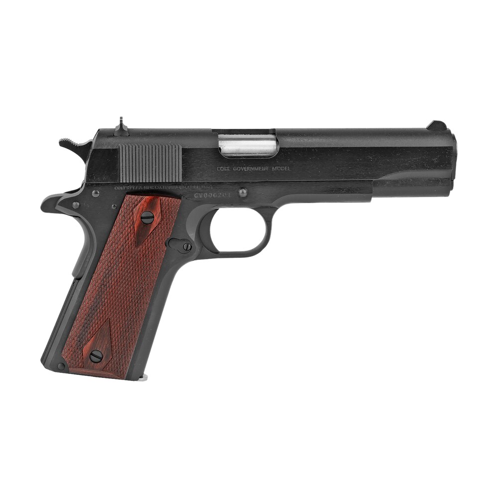 colt mfg o1911c38 1911 government 38 super 9+1 5" blued national match barrel, serrated steel slide & frame w/beavertail, black cherry checkered g10 grip Colt Mfg O1911C38 1911 Government 38 Super 9+1 5" Blued National Match Sports South item 119056