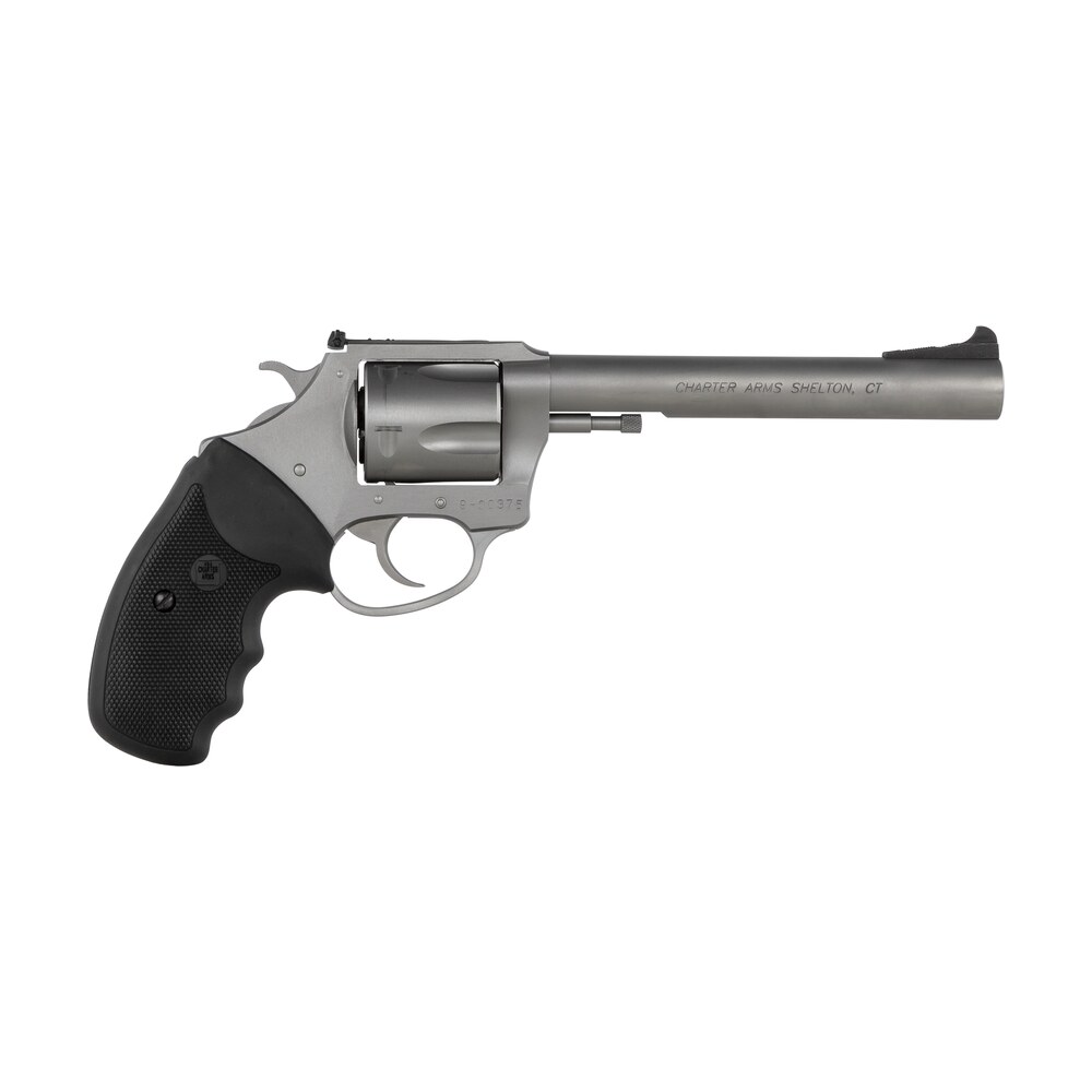 charter arms 74460 bulldog target large 44 special, 5 shot 6" matte stainless steel barrel, cylinder & frame w/black finger grooved rubber grip Charter Arms 74460 Bulldog Target Large 44 Special, 5 Shot 6" Matte Stainless Steel Sports South item 119782