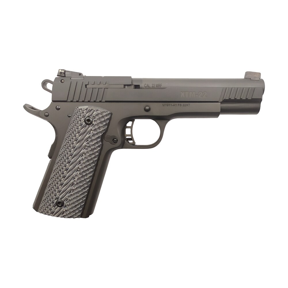 rock island 56789 xt magnum target 22 mag 14+1 5" all black parkerized serrated slide, steel frame w/beavertail, black g10 grip Rock Island 56789 XT Magnum Target 22 Mag 14+1 5" All Black Parkerized Serrated Slide, Steel Sports South item 119974