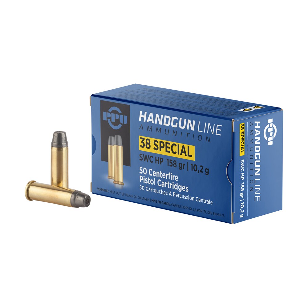 ppu pph38sh handgun 38special 158gr semi wadcutter hollow point 50 per box/10 case PPU PPH38SH Handgun 38Special 158gr Semi Wadcutter Hollow Point 50 Per Box/10 Case Sports South item 120055