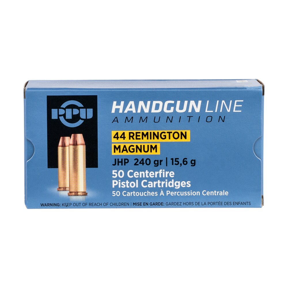 ppu pph44mh handgun 44remmag 240gr jacketed hollow point 50 per box/10 case PPU PPH44MH Handgun 44RemMag 240gr Jacketed Hollow Point 50 Per Box/10 Case Sports South item 120056