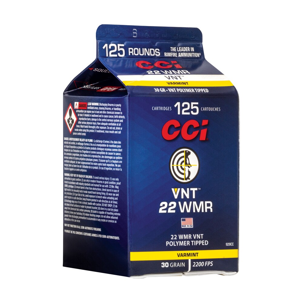 cci 929cc vnt rimfire 22wmr 30gr varmint tipped 125 per box/10 case CCI 929CC VNT Rimfire 22WMR 30gr Varmint Tipped 125 Per Box/10 Case Sports South item 120671