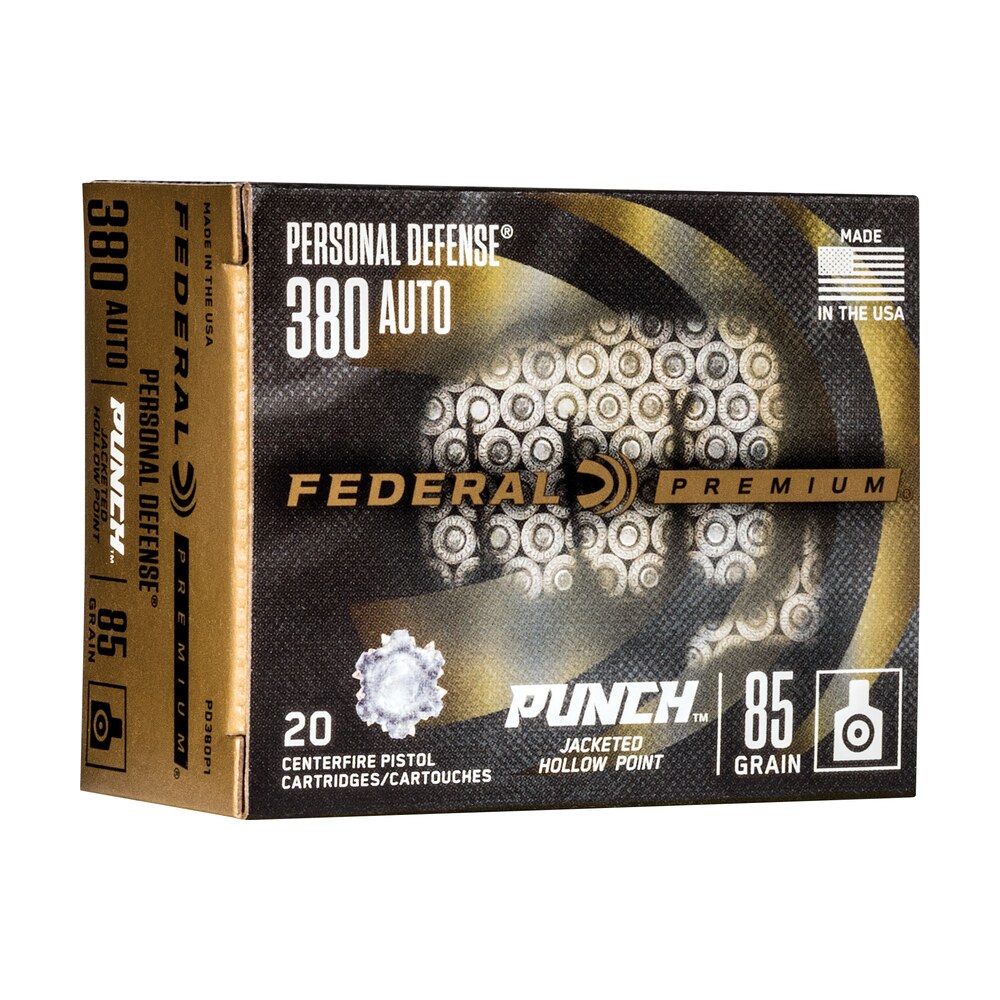federal pd380p1 punch personal defense 380acp 85gr jacketed hollow point 20 per box/10 case Federal PD380P1 Punch Personal Defense 380ACP 85gr Jacketed Hollow Point 20 Per Box/10 Case Sports South item 121116