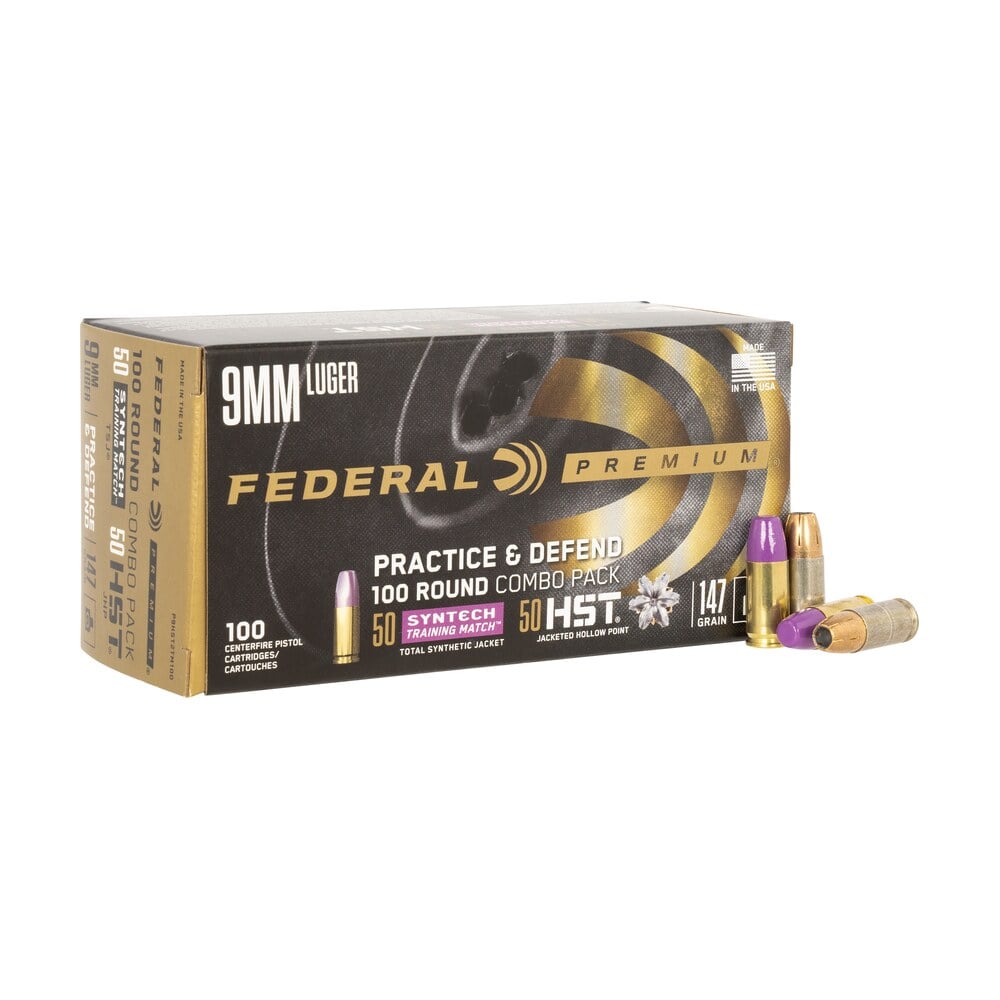 federal p9hst2tm100 premium practice & defend 9mmluger 147gr hst jhp/syntech tsj 100 per box/5 case Federal P9HST2TM100 Premium Practice & Defend 9mmLuger 147gr HST JHP/Syntech TSJ 100 Per Sports South item 121125