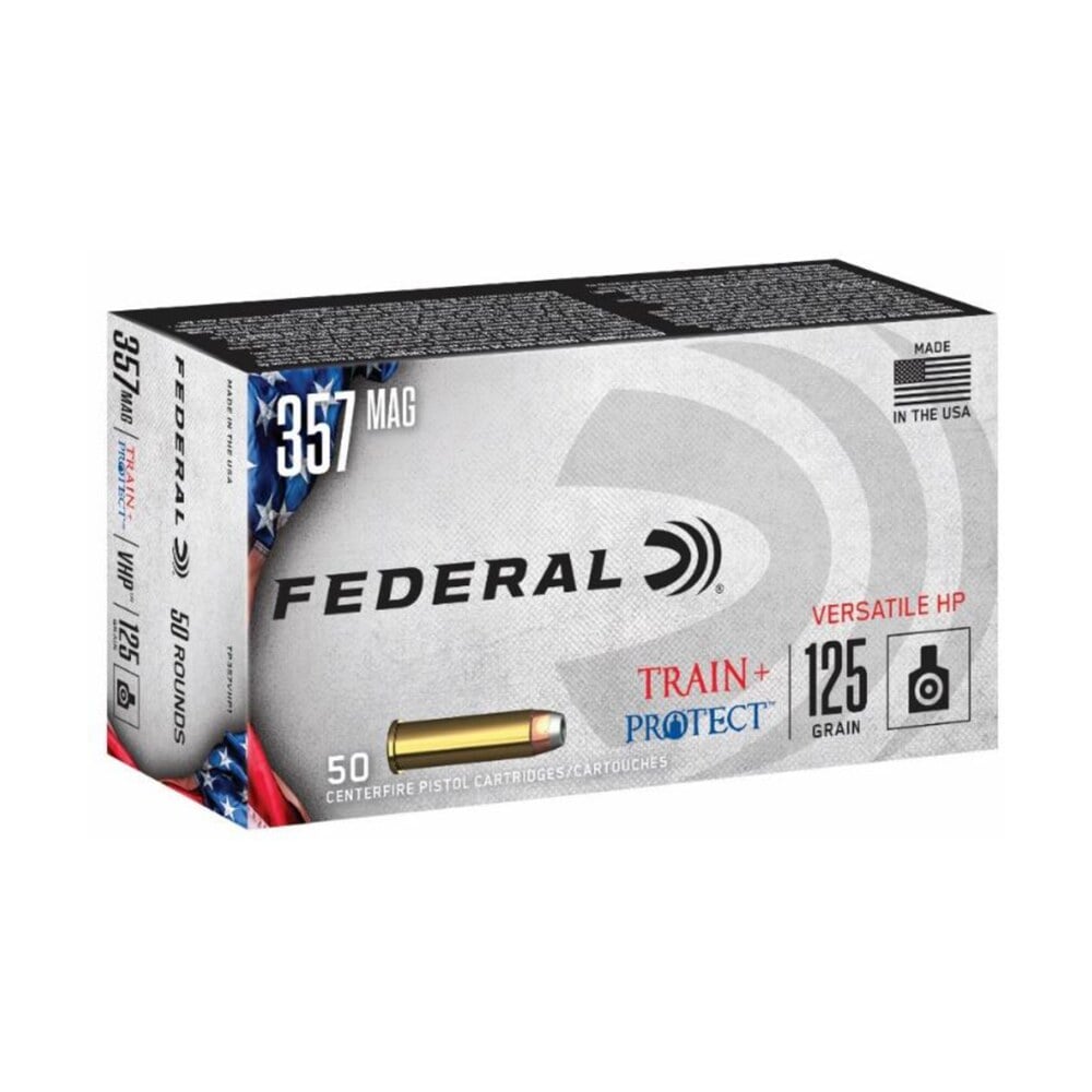 federal tp357vhp1 train + protect 357mag 125gr versatile hollow point 50 per box/10 case Federal TP357VHP1 Train + Protect 357Mag 125gr Versatile Hollow Point 50 Per Box/10 Case Sports South item 121135