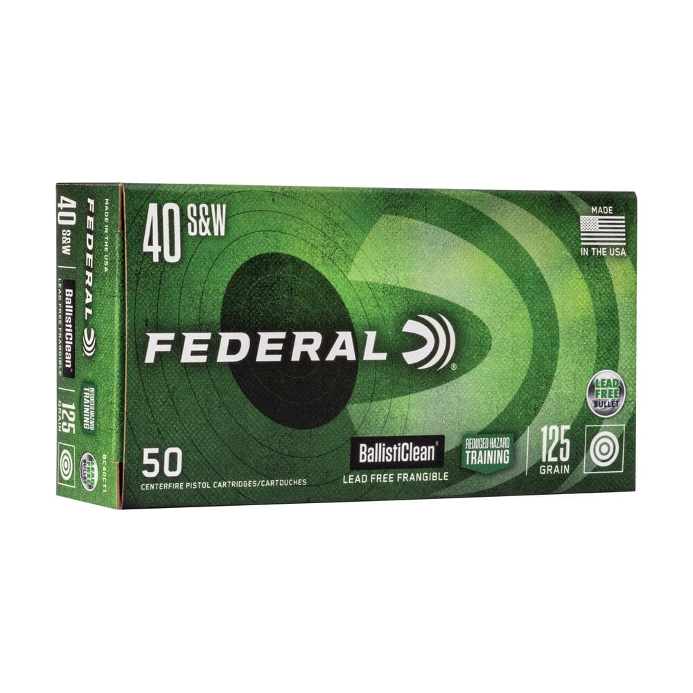 federal bc40ct1 ballisticlean reduced hazard training 40s&w 125gr lead free frangible 50 per box/20 case Federal BC40CT1 BallistiClean Reduced Hazard Training 40S&W 125gr Lead Free Frangible 50 Sports South item 121158