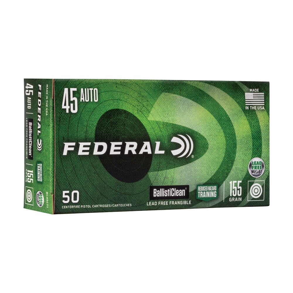 federal bc45ct1 ballisticlean reduced hazard training 45acp 155gr lead free frangible 50 per box/20 case Federal BC45CT1 BallistiClean Reduced Hazard Training 45ACP 155gr Lead Free Frangible 50 Per Sports South item 121159