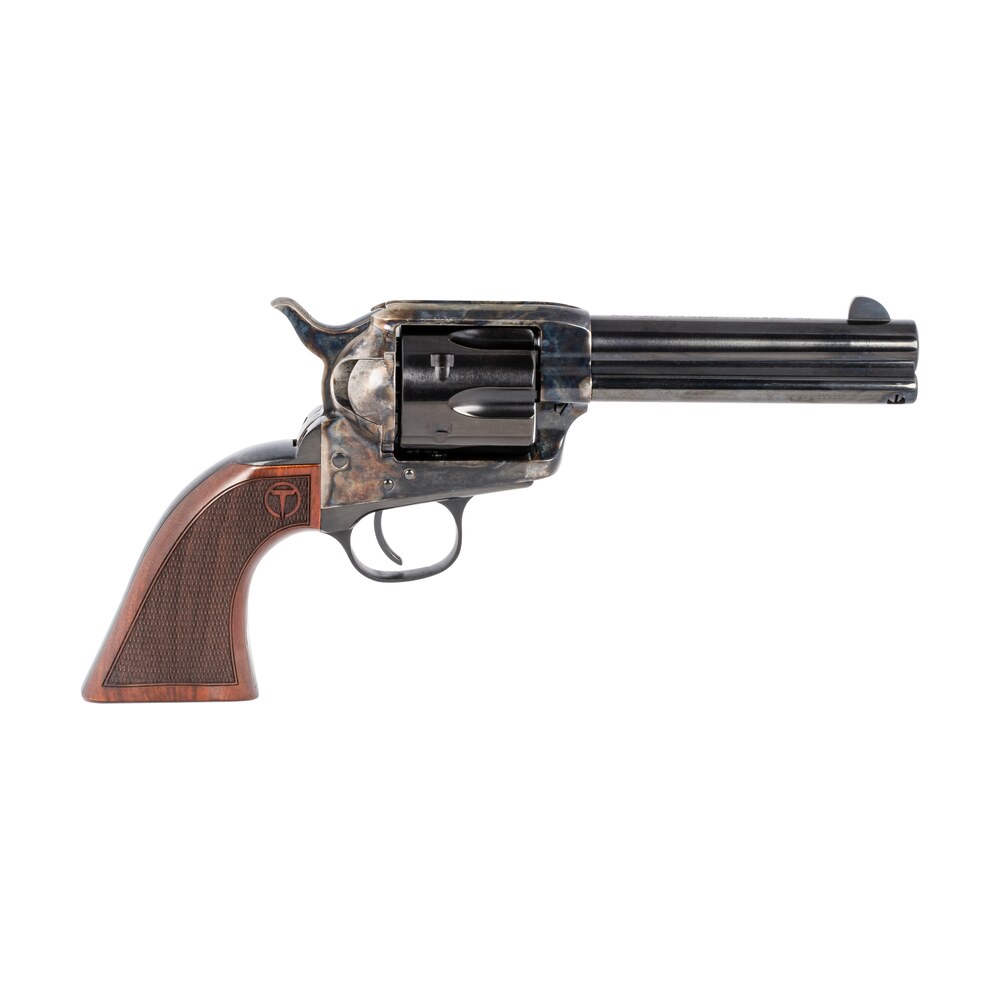 taylors & company 550180 smoke wagon 357 mag caliber with 4.75" blued finish barrel, 6rd capacity blued finish cylinder, color case hardened finish steel frame & checkered walnut grip Taylors & Company 550180 Smoke Wagon 357 Mag Caliber Sports South item 121391