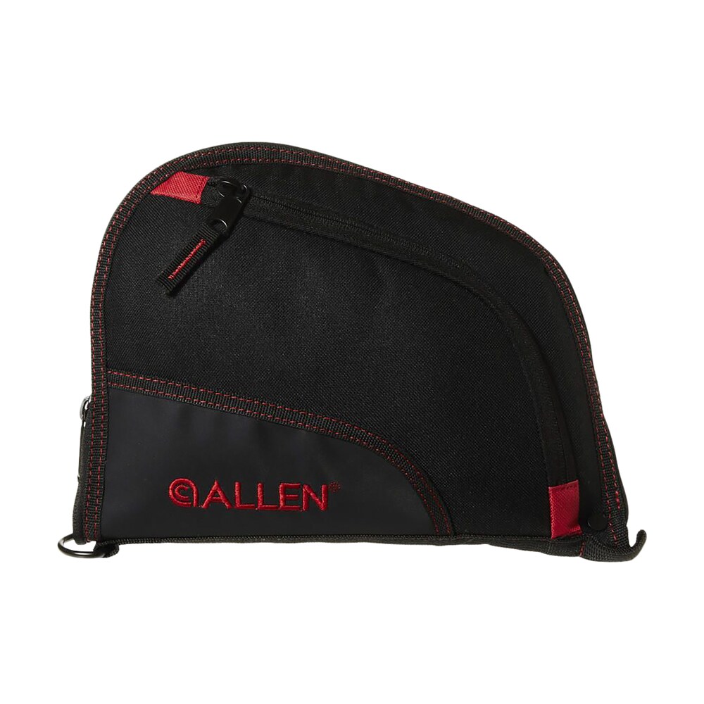 allen 7738 auto fit handgun case black endura w/red trim, foam padding, knit lining, mag sleeve, storage pocket & lockable zipper 9" l Allen 7738 Auto-Fit Handgun Case Black Endura Sports South item 122429