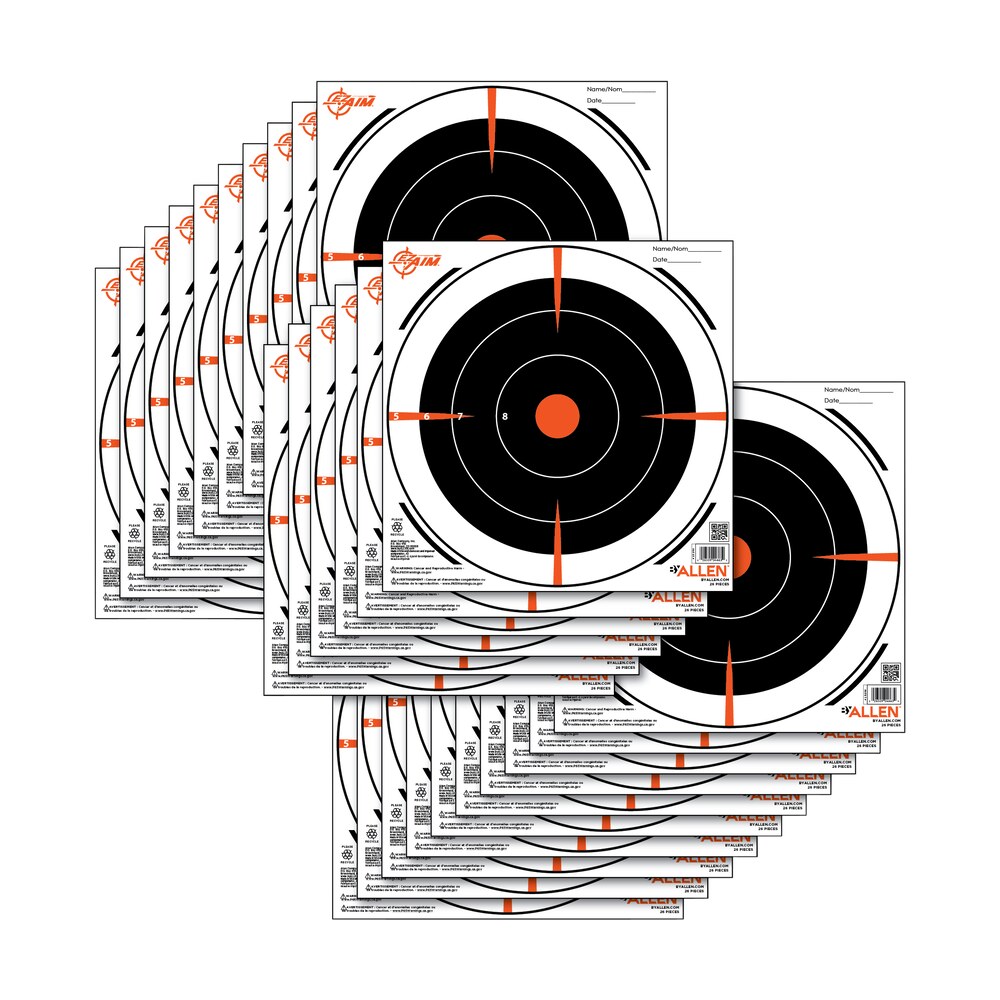 ez aim 15246 bullseye hanging 8" x 8" black/orange/ white 26 per pack EZ-Aim 15246 Bullseye Hanging 8" x 8" Black/Orange/ White 26 Per Pack Sports South item 122512