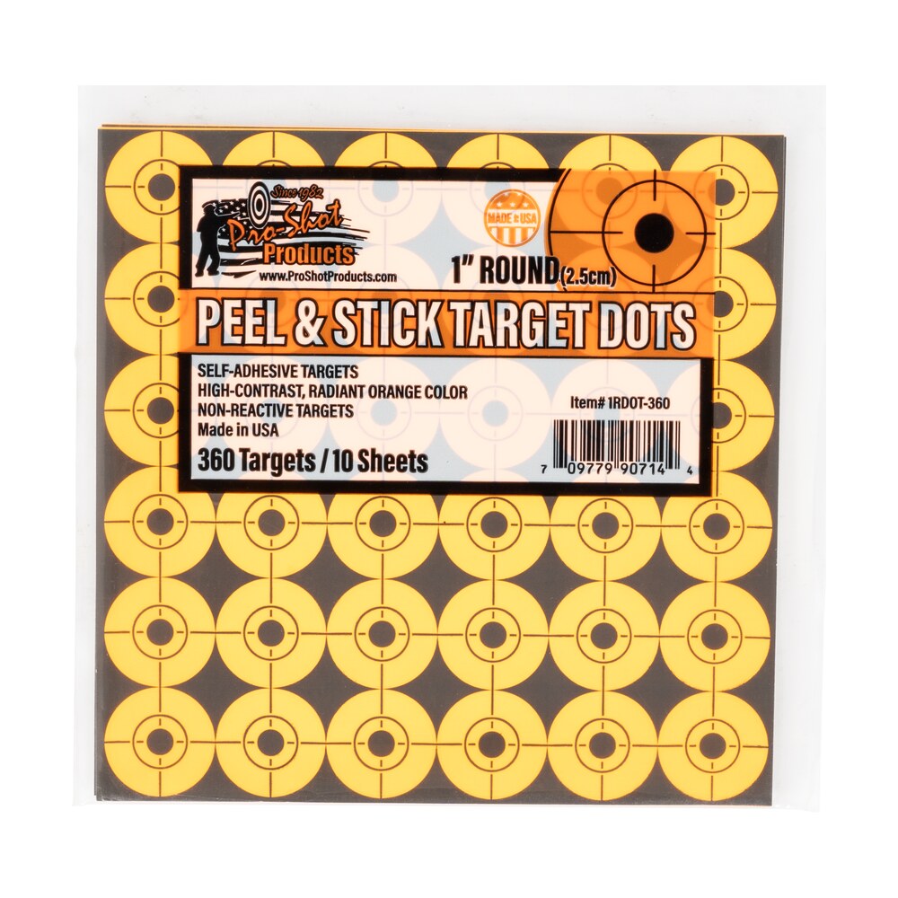 pro shot 1rdot360 peel & stick target dots self adhesive paper orange 1" dot 10pack/360targets Pro-Shot 1RDOT360 Peel & Stick Target Dots Self-Adhesive Paper Orange 1" Dot Sports South item 122977