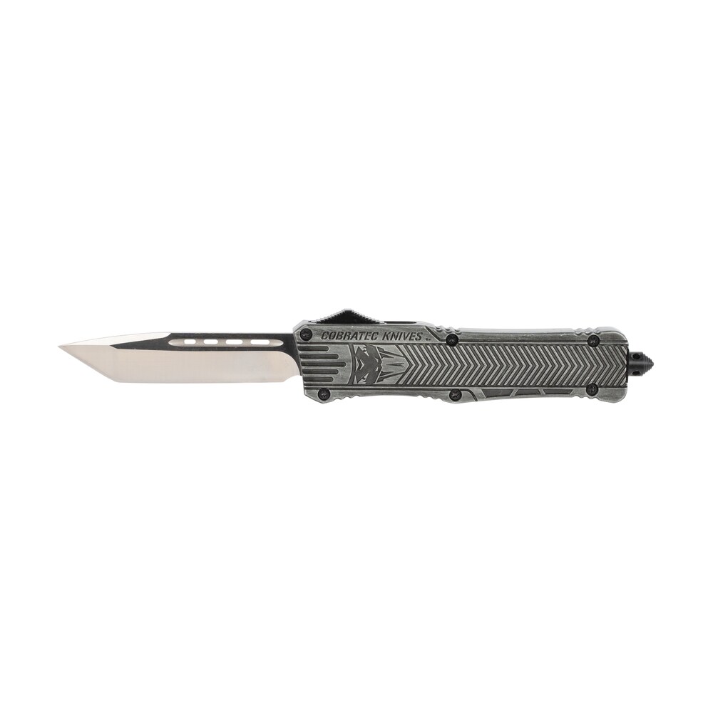 cobratec knives lswctk1ltns ctk 1 large 3.75" otf tanto plain d2 steel blade/stonewashed aluminum handle features glass breaker includes pocket clip CobraTec Knives LSWCTK1LTNS CTK-1 Large 3.75" OTF Tanto Plain D2 Steel Blade/Stonewashed Sports South item 123149