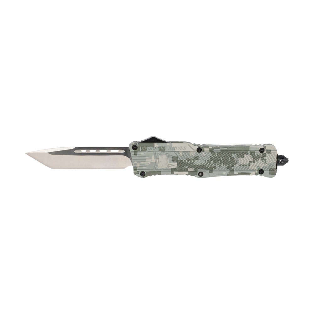 cobratec knives ladcctk1ltns ctk 1 large 3.75" otf tanto plain d2 steel blade/army digicamo aluminum handle features glass breaker includes pocket clip CobraTec Knives LADCCTK1LTNS CTK-1 Large 3.75" OTF Tanto Plain D2 Steel Blade/Army DigiCamo Sports South item 123160