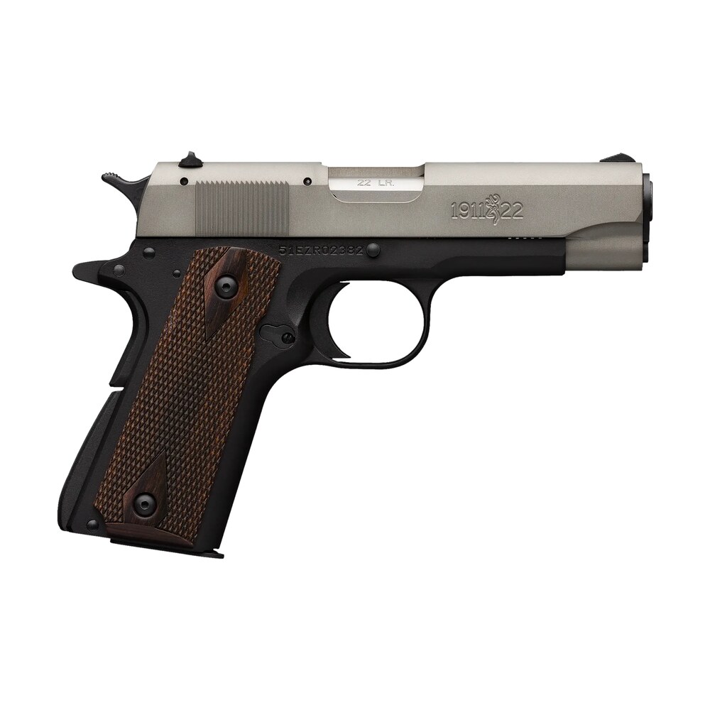 browning 051879490 1911 a1 *ca compliant full size frame 22 lr 10+1. 4.25" stainless steel barrel, gray anodized serrated slide, matte black alloy frame w/beavertail Browning 051879490 1911 A1 *CA Compliant Full Size Frame 22 LR 10+1. 4.25" Stainless Steel Sports South item 123176