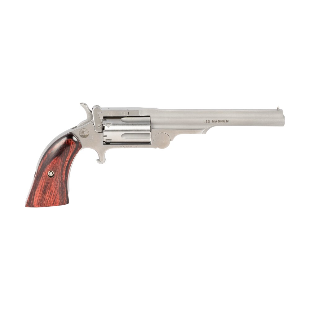 north american arms 22mr4 ranger ii 22 wmr 5 shot 4" stainless steel barrel, stainless steel frame, stainless cylinder, rosewood boot grip, exposed hammer North American Arms 22MR4 Ranger II 22 WMR 5 Shot 4" Stainless Steel Sports South item 123196