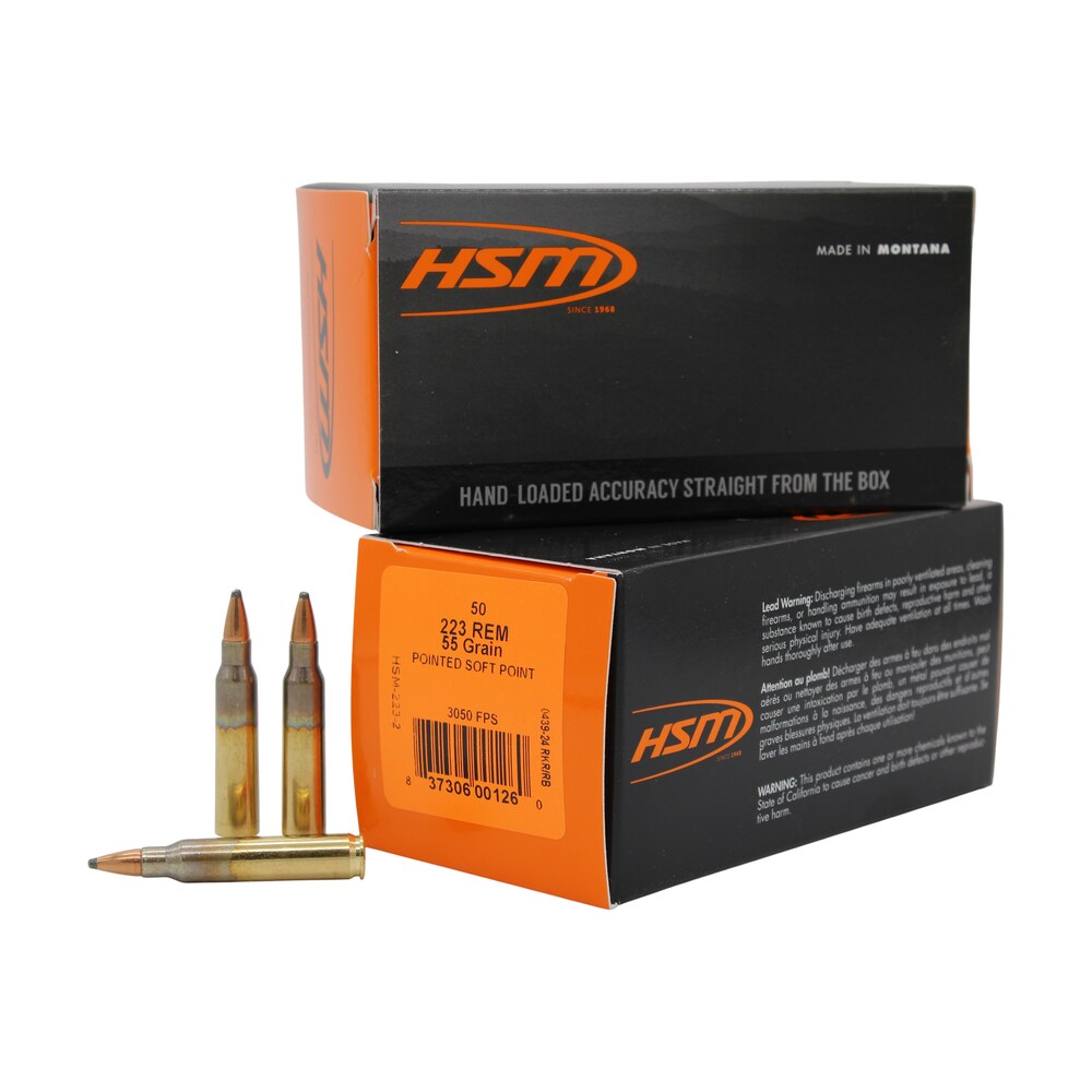 hsm 2232 varmint *remanufactured 223 rem 55 gr soft point 50 per box/10 case HSM 2232 Varmint *Remanufactured 223 Rem 55 gr Soft Point 50 Per Box/10 Case Sports South item 123460