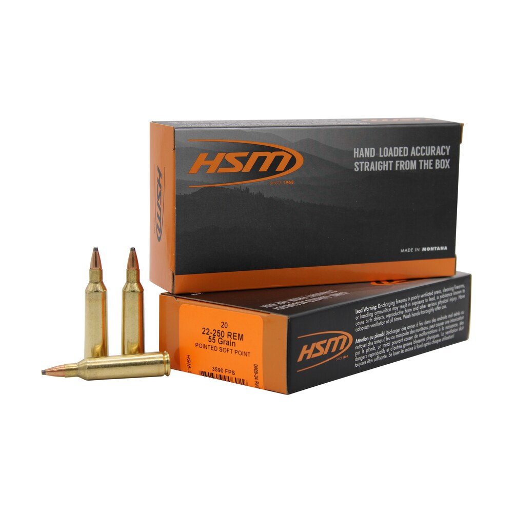 hsm 222504n varmint 22 250 rem 55 gr soft point 20 per box/ 25 case HSM 222504N Varmint 22-250 Rem 55 gr Soft Point 20 Per Box/ 25 Case Sports South item 123462