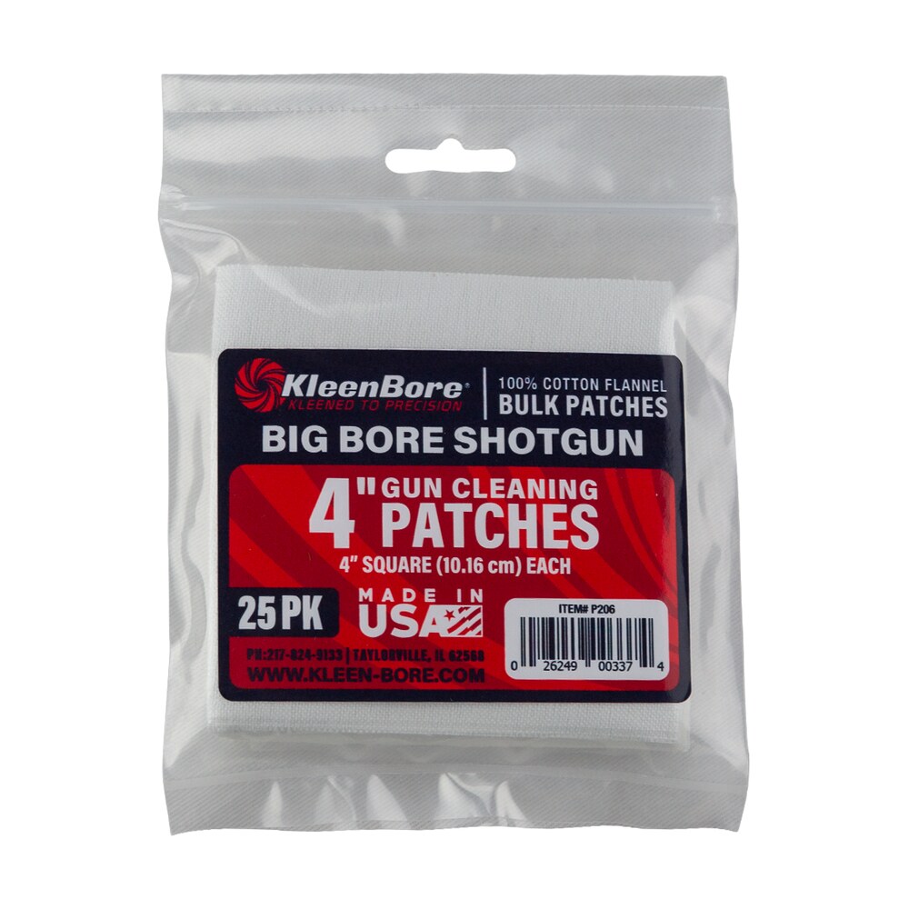 kleenbore p206 super shooter big bore shotgun/ 37/40mm launcher 4" 100% cotton flannel 25 per pack KleenBore P206 Super Shooter Big Bore Shotgun/ 37/40mm Launcher 4" 100% Cotton Flannel 25 Per Sports South item 123742