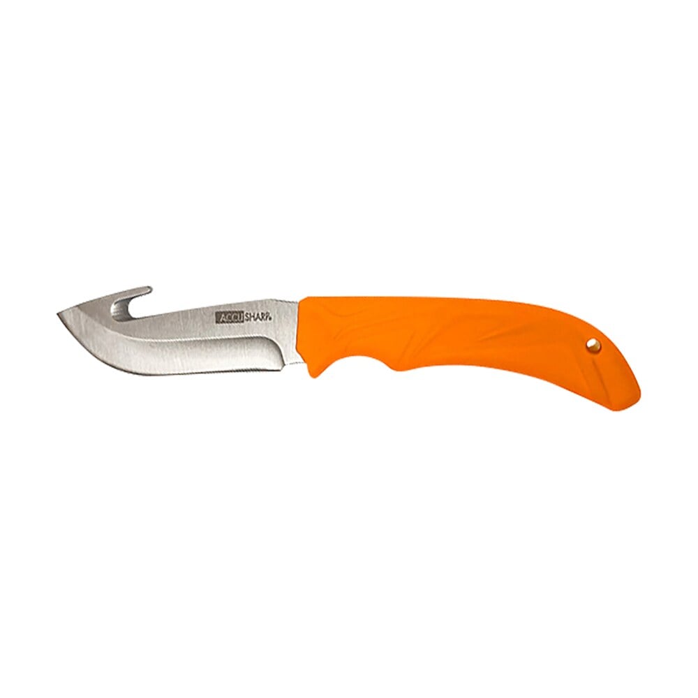 accusharp 729c gut hook 3.50" fixed gut hook plain stainless steel blade/blaze orange rubber handle includes belt carry pouch AccuSharp 729C Gut Hook 3.50" Fixed Gut Hook Plain Stainless Steel Blade/Blaze Orange Rubber Sports South item 123788