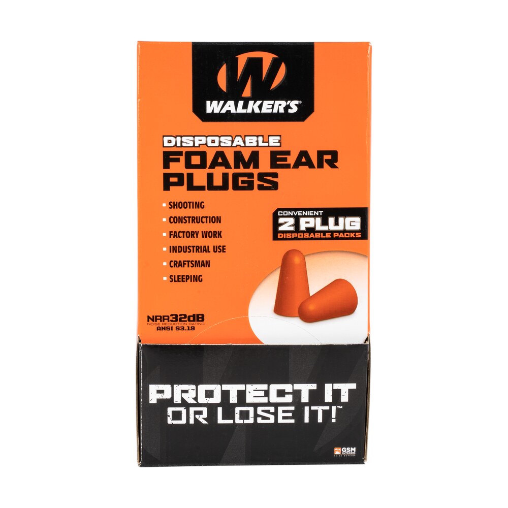 walker's gwpfoamplug foam ear plugs counter display disposable 32 db orange 100 pair (200 count) Walker's GWPFOAMPLUG Foam Ear Plugs Counter Display Disposable 32 dB Orange 100 Pair (200 Sports South item 124090