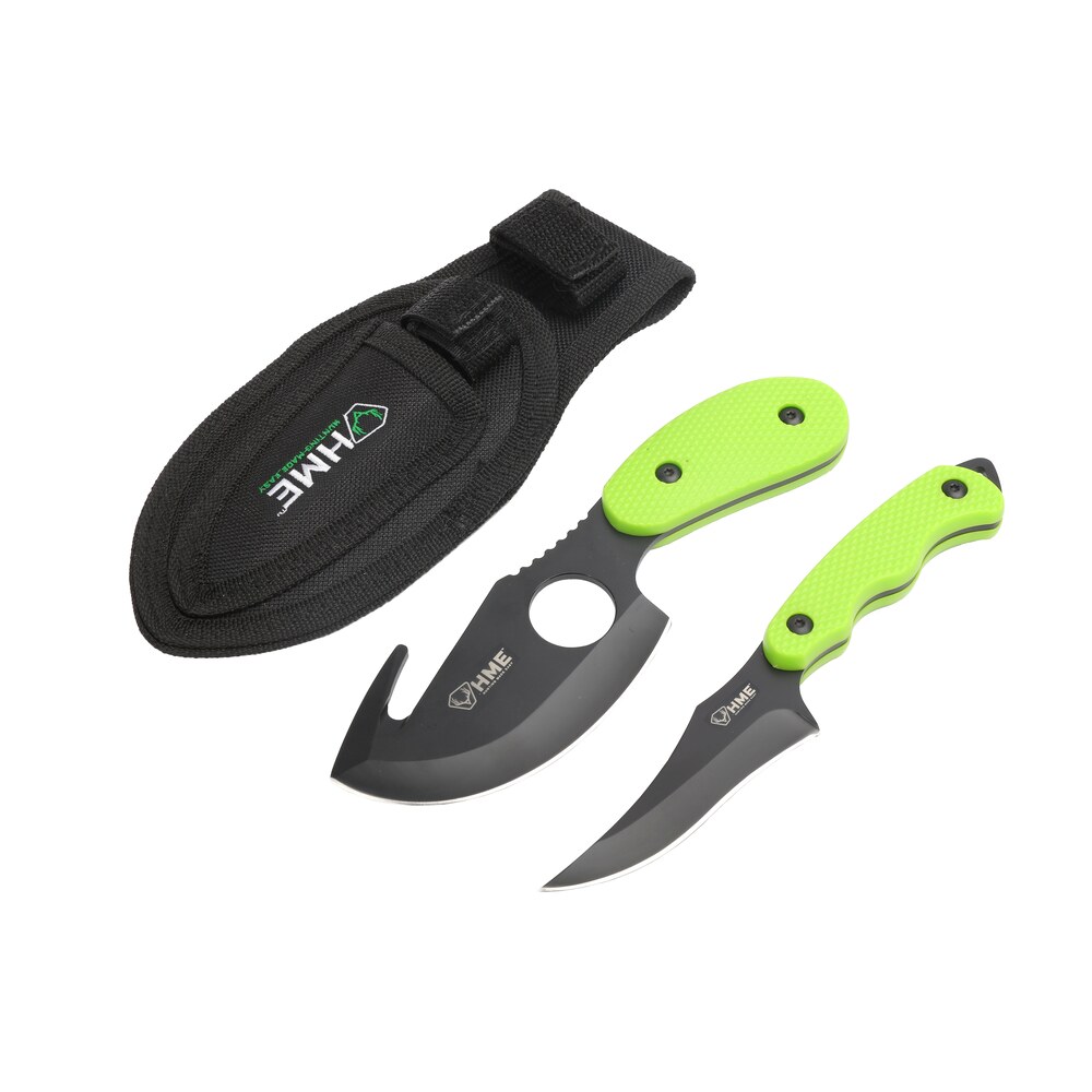 hme hmekn2psgc skinning kit 3.50" fixed skinner w/gut hook/caping plain/gut hook black oxide 420hc blade, tpr green handle HME HMEKN2PSGC Skinning Kit 3.50" Fixed Skinner Sports South item 124141