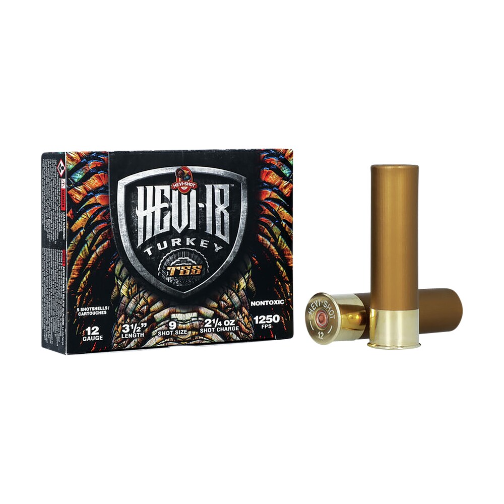 hevi shot hs4509 hevi 18 tss turkey 12gauge 3.50" 2 1/4oz tungsten 9shot 5 per box/10 case HEVI-Shot HS4509 HEVI-18 TSS Turkey 12Gauge 3.50" 2 1/4oz Tungsten 9Shot 5 Per Box/10 Case Sports South item 124445
