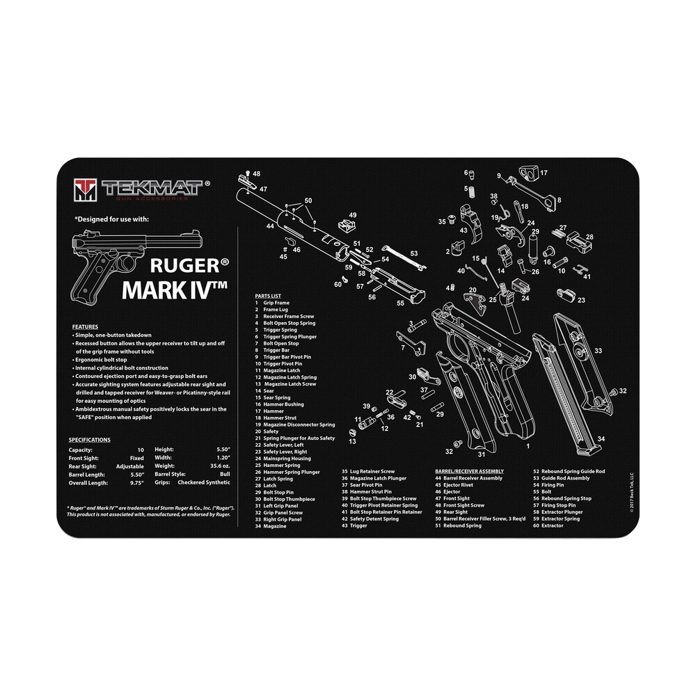 tekmat tekr17rugermk4 ruger mark iv cleaning mat black/white rubber 11"x17" ruger mark iv parts diagram TekMat TEKR17RUGERMK4 Ruger Mark IV Cleaning Mat Black/White Rubber 11"x17" Ruger Mark IV Parts Sports South item 124465