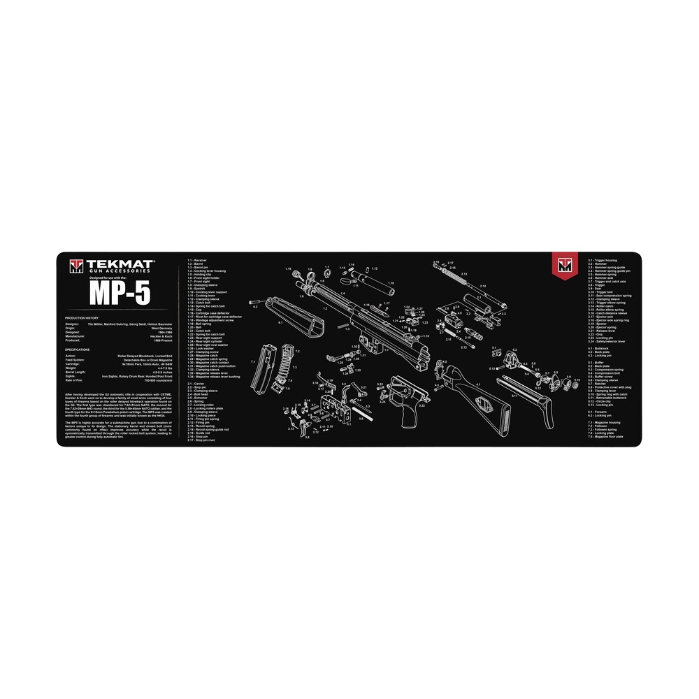 tekmat tekr36hkmp5 mp5 cleaning mat black/white rubber 12"x36" hk mp5 parts diagram TekMat TEKR36HKMP5 MP5 Cleaning Mat Black/White Rubber 12"x36" HK MP5 Parts Diagram Sports South item 124481