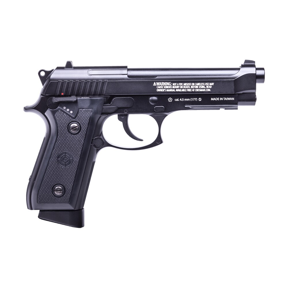 crosman pfam9b full auto air pistol co2 177 bb 20rd smooth bore brass barrel, blow back action, fixed front/notched rear sights, full metal frame, black polymer grips, selector safety Crosman PFAM9B Full Auto Air Pistol CO2 177 BB 20rd Smooth Bore Brass Sports South item 124589