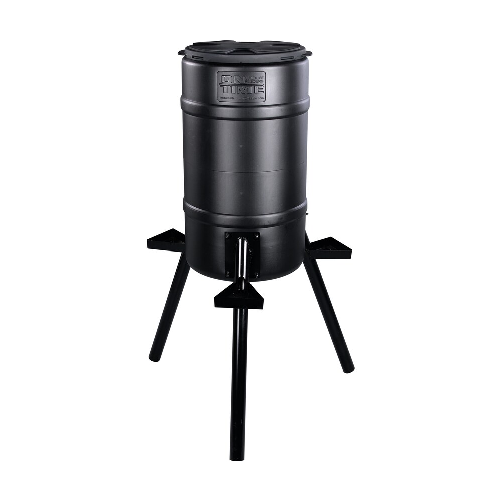on time 71540 buckeye gravity feeder made of polyethylene with 200 lbs capacity, 2″ metal legs, 3 feeding stations, removable lid & accepts all types of feed On Time 71540 Buckeye Gravity Feeder made of Polyethylene Sports South item 12499