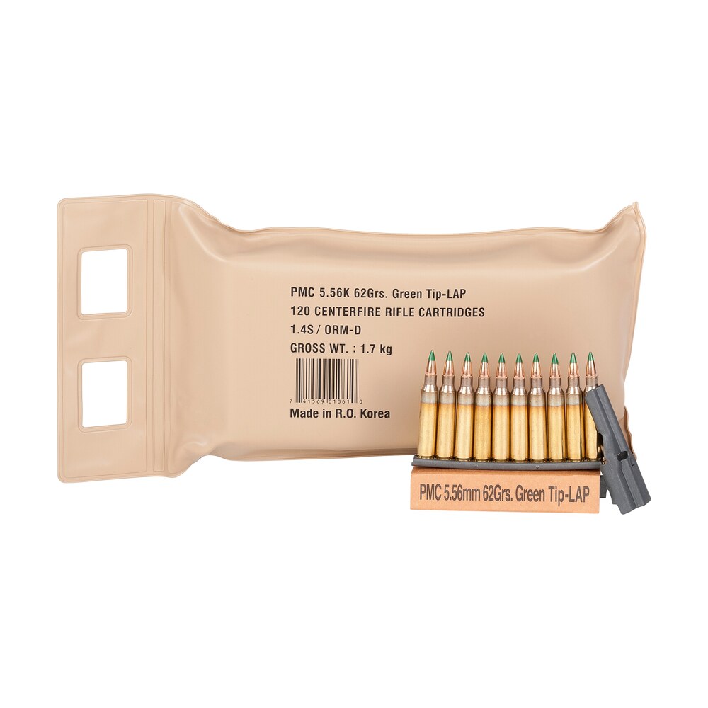pmc 556(m55)bp x tac battle pack 5.56x45mmnato 62gr light armor piercing green tip 120 per box/5 case PMC 556(M55)BP X-Tac Battle Pack 5.56x45mmNATO 62gr Light Armor Piercing Green Tip 120 Per Sports South item 125429