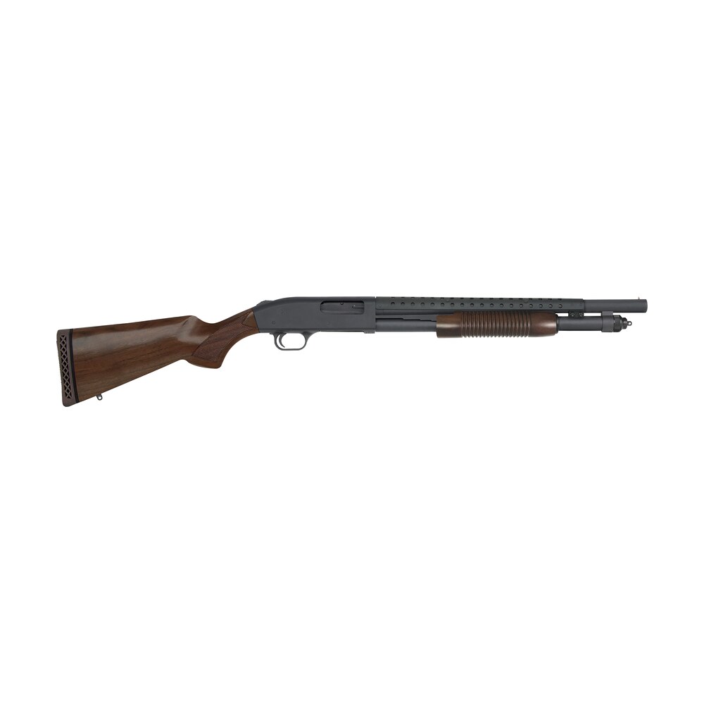 mossberg 52151 590 retrograde 12 gauge pump 3" 6+1 18.50" matte blued heat shield barrel, matte blued stainless steel drilled & tapped receiver, walnut fixed stock, cylinder bore choke Mossberg 52151 590 Retrograde 12 Gauge Pump 3" 6+1 18.50" Matte Blued Heat Shield Sports South item 125494