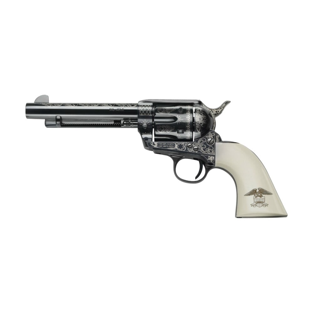 pietta gw45lle434nmui 1873 gw2 liberty 45 colt (lc) 6 shot, 4.75" blued engraved steel barrel, cylinder, frame & hammer, ultra ivory grip w/engraved liberty eagle Pietta GW45LLE434NMUI 1873 GW2 Liberty 45 Colt (LC) 6 Shot, 4.75" Blued Engraved Steel Sports South item 125974