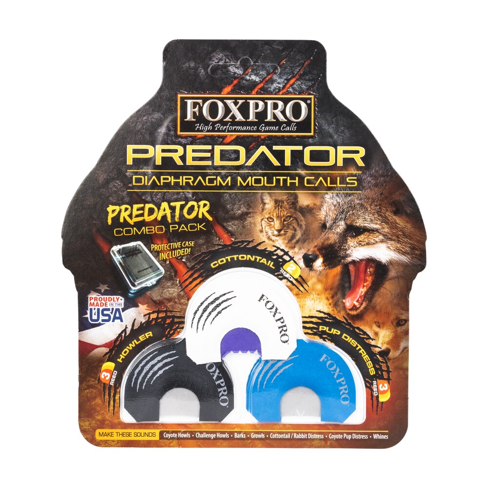 foxpro coycombo predator combo diaphragm call double/triple reed cottontail sounds attracts predators black/blue/white 3 piece Foxpro COYCOMBO Predator Combo Diaphragm Call Double/Triple Reed Cottontail Sounds Attracts Sports South item 126557