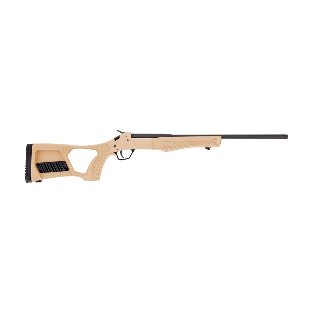 rossi ssp1tan tuffy single shot youth 410 gauge break open 3" 1rd 18.50" matte black barrel, matte black steel receiver, tan synthetic thumbhole stock w/shell holder, right hand Rossi SSP1TAN Tuffy Single Shot Youth 410 Gauge Break Open 3" 1rd 18.50" Matte Black Sports South item 128010