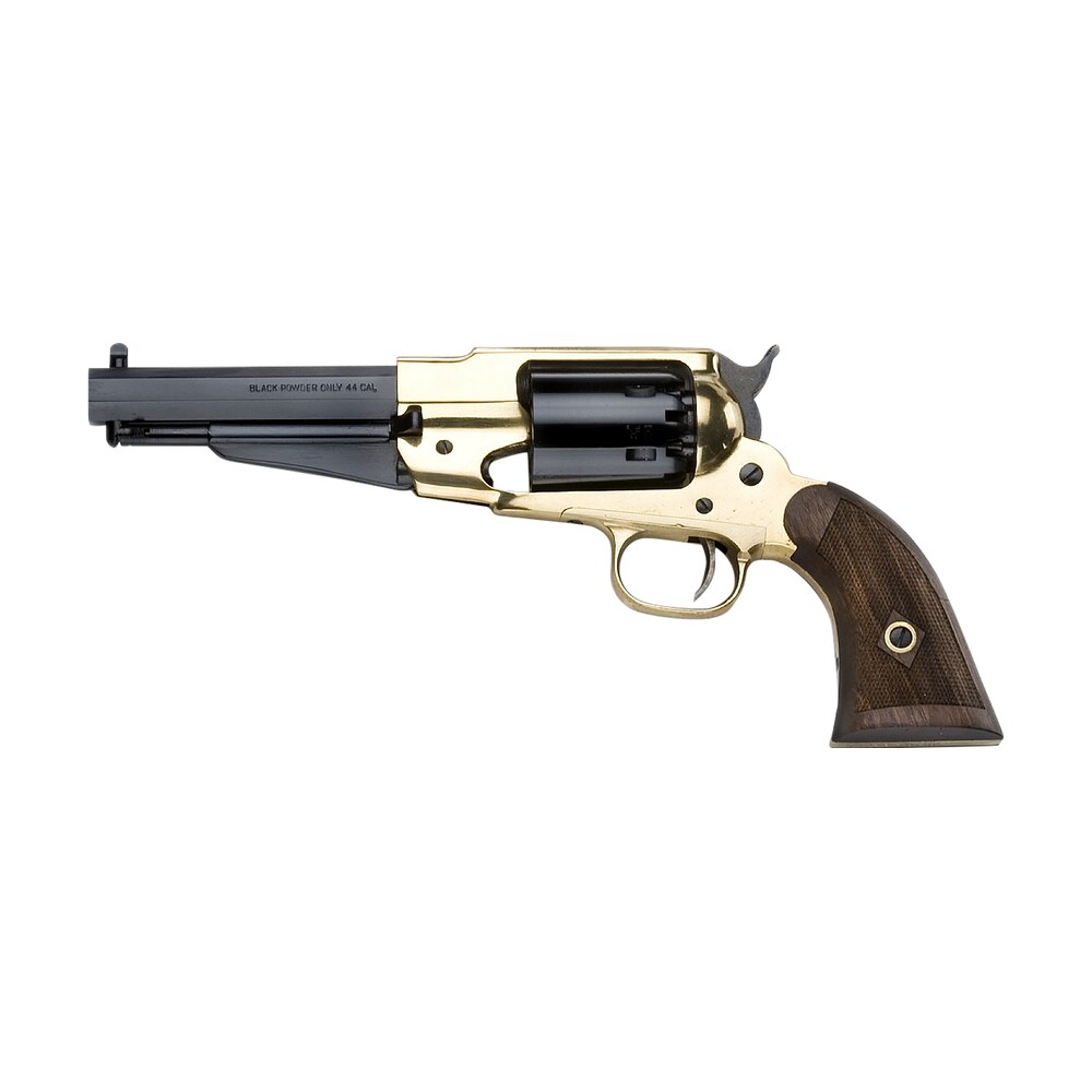 pietta pf58br44512 1858 remington brass sheriff 44 cal 6rd 5.50" blued octagonal steel barrel & cylinder, brass frame, checkered walnut grip Pietta PF58BR44512 1858 Remington Brass Sheriff 44 Cal 6rd 5.50" Blued Octagonal Steel Barrel Sports South item 128859