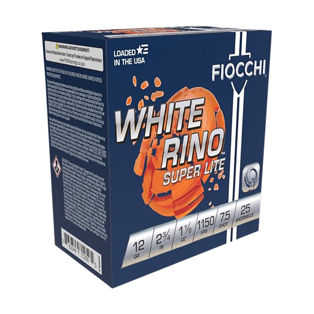 fiocchi 12wrsl75 exacta target white rino super light 12gauge 2.75" 1 1/8oz 7.5shot 25 per box/10 case Fiocchi 12WRSL75 Exacta Target White Rino Super Light 12Gauge 2.75" 1 1/8oz 7.5Shot 25 Per Sports South item 129259