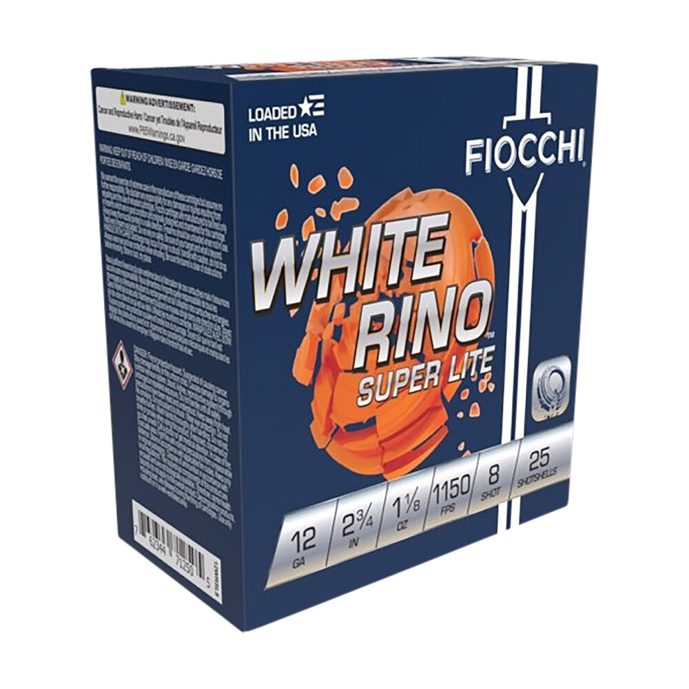 fiocchi 12wrsl8 exacta target white rino super light 12gauge 2.75" 1 1/8oz 8shot 25 per box/10 case Fiocchi 12WRSL8 Exacta Target White Rino Super Light 12Gauge 2.75" 1 1/8oz 8Shot 25 Per Box/10 Sports South item 129260