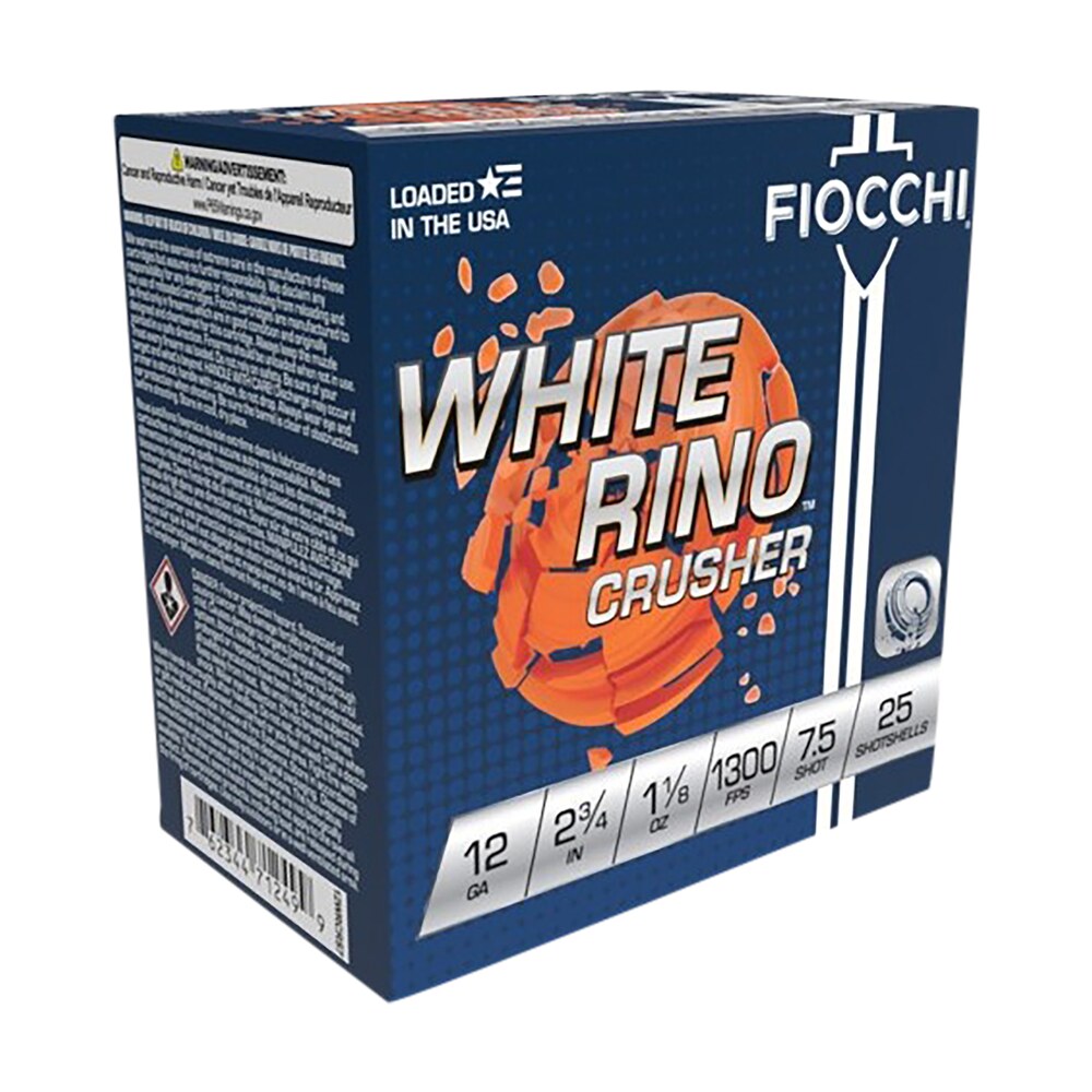 fiocchi 12wrcrs7 exacta target white rino crusher 12gauge 2.75" 1 1/8oz 7.5shot 25 per box/10 case Fiocchi 12WRCRS7 Exacta Target White Rino Crusher 12Gauge 2.75" 1 1/8oz 7.5Shot 25 Per Box/10 Sports South item 129264