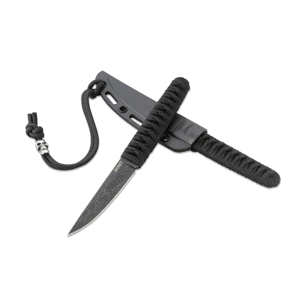 crkt 2367 obake 3.64" fixed plain acid etched gray ticn 8cr14mov ss blade/ black nylon cord wrapped stainless steel handle includes sheath CRKT 2367 Obake 3.64" Fixed Plain Acid Etched Gray TiCN 8Cr14MoV SS Blade/ Black Nylon Cord Sports South item 129416