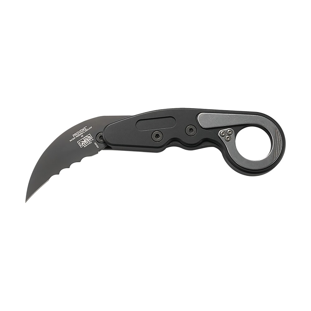 crkt 4040v provoke 2.41" folding hawkbill veff serrated black ticn d2 steel blade, black aluminum handle, includes pocket clip CRKT 4040V Provoke 2.41" Folding Hawkbill Veff Serrated Black TiCN D2 Steel Blade, Black Sports South item 129434