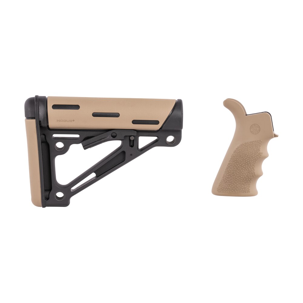 hogue 15355 overmolded collapsible buttstock black synthetic flat dark earth overmolded rubber & flat dark earth rubber finger grooved grip for ar 15, m16 with commercial tube (tube not included) Hogue 15355 OverMolded Collapsible Buttstock Black Synthetic Flat Dark Earth OverMolded Rubber Sports South item 129554