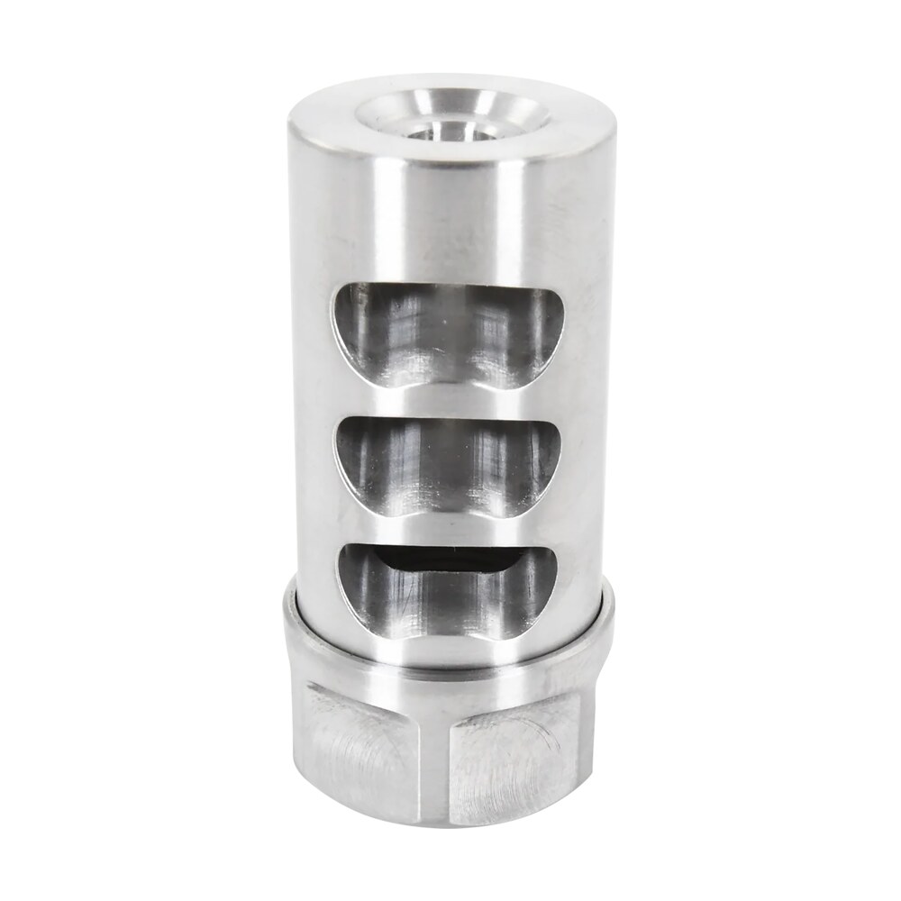 american precision arms g2l5830s gen 2 little bastard self timing brake stainless steel with 5/8" 24 tpi threads, 2.22" oal & 1" diameter for 30 cal rifle American Precision Arms G2L5830S Gen 2 Little Bastard Self Timing Brake Stainless Steel Sports South item 130022