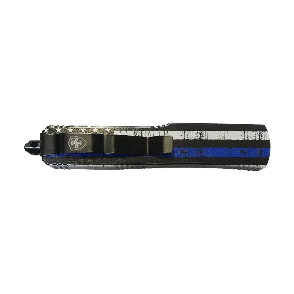 templar knife mbtb331 gen ii back the blue slim 3.43" otf drop point plain black oxide stonewashed 440c ss blade, 5.05" black & white w/blue line aluminum handle, glass breaker Templar Knife MBTB331 Gen II Back The Blue Slim 3.43" OTF Drop Point Plain Black Oxide Sports South item 130562
