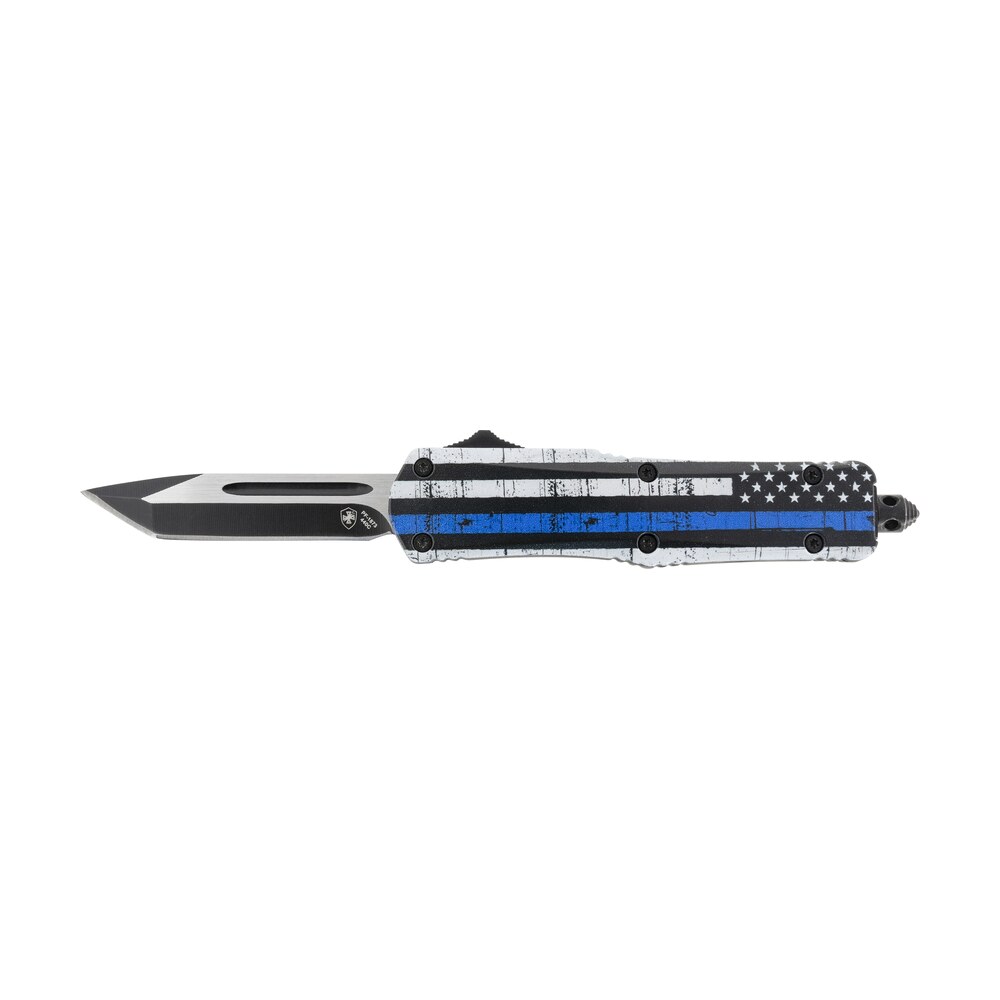 templar knife sbtb231 gen ii back the blue small 2.69" otf tanto plain black oxide stonewashed 440c ss blade, 4.31" black & white w/blue line aluminum handle, glass breaker Templar Knife SBTB231 Gen II Back The Blue Small 2.69" OTF Tanto Plain Black Oxide Stonewashed Sports South item 130563