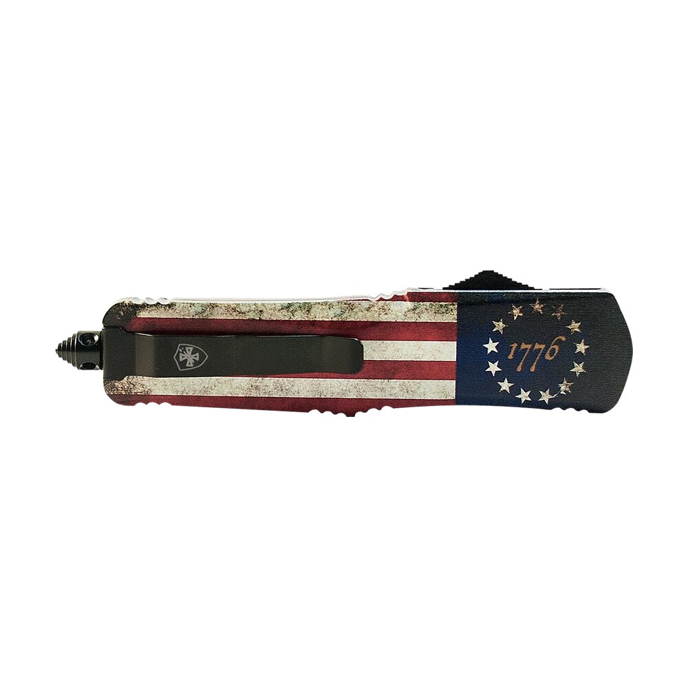 templar knife mbrf331 gen ii betsy ross flag slim 3.43" otf drop point plain black oxide stonewashed black 440c ss blade, 5.05" betsy ross flag aluminum handle glass breaker Templar Knife MBRF331 Gen II Betsy Ross Flag Slim 3.43" OTF Drop Point Plain Black Oxide Sports South item 130568